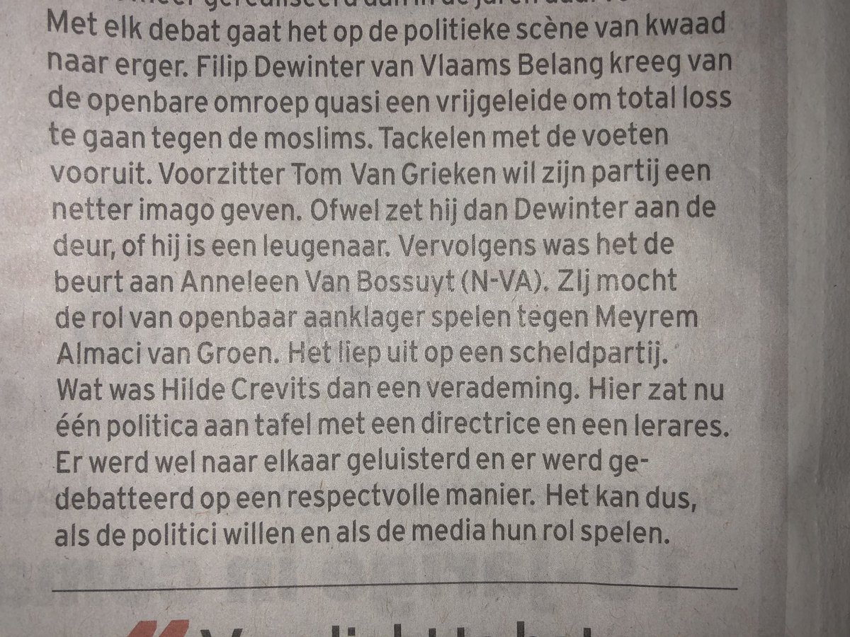 wbeke's tweet image. De ochtend begint goed bij het lezen van Luc Van der Kelen in @HLN_BE. Na het fileren van het energiedebat tussen groen en N-VA  in @dezevendedag ‘wat was @crevits een verademing. Er werd naar elkaar geluisterd en gedebatteerd op een respectvolle manier’