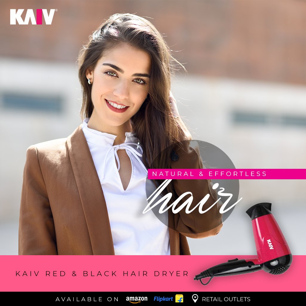 kaivindia's tweet photo. A quick corporate meeting on your to-do list? Blow dry your hair and get perfectly soft, shining, and bouncy hair in no time with KAIV's Hair Dryer. Buy this from #Flipkart and stores near you. Buy now at #Amazon - https://t.co/GUleRfaDYO

#PersonalGrooming #MakeupBrushes https://t.co/6y10SugFD9