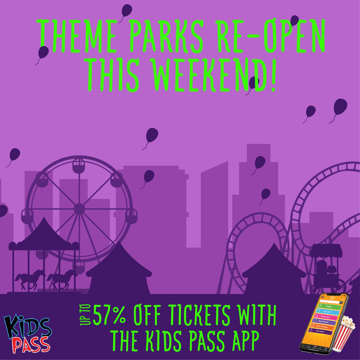 Theme Parks Re-Open! Woooo! 🎢

Make sure you remember to save up to 57% on your tickets with the Kids Pass App! 🤑 #startsavingtoday