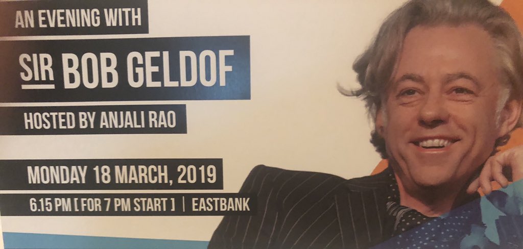 Jas_Russell's tweet photo. What a special evening with Sir Bob Geldof. Covered many stories about his life, being a rock star, dealing with world leaders, live aid and most importantly, we need to be bold and charitable. https://t.co/lj0eRt45tK