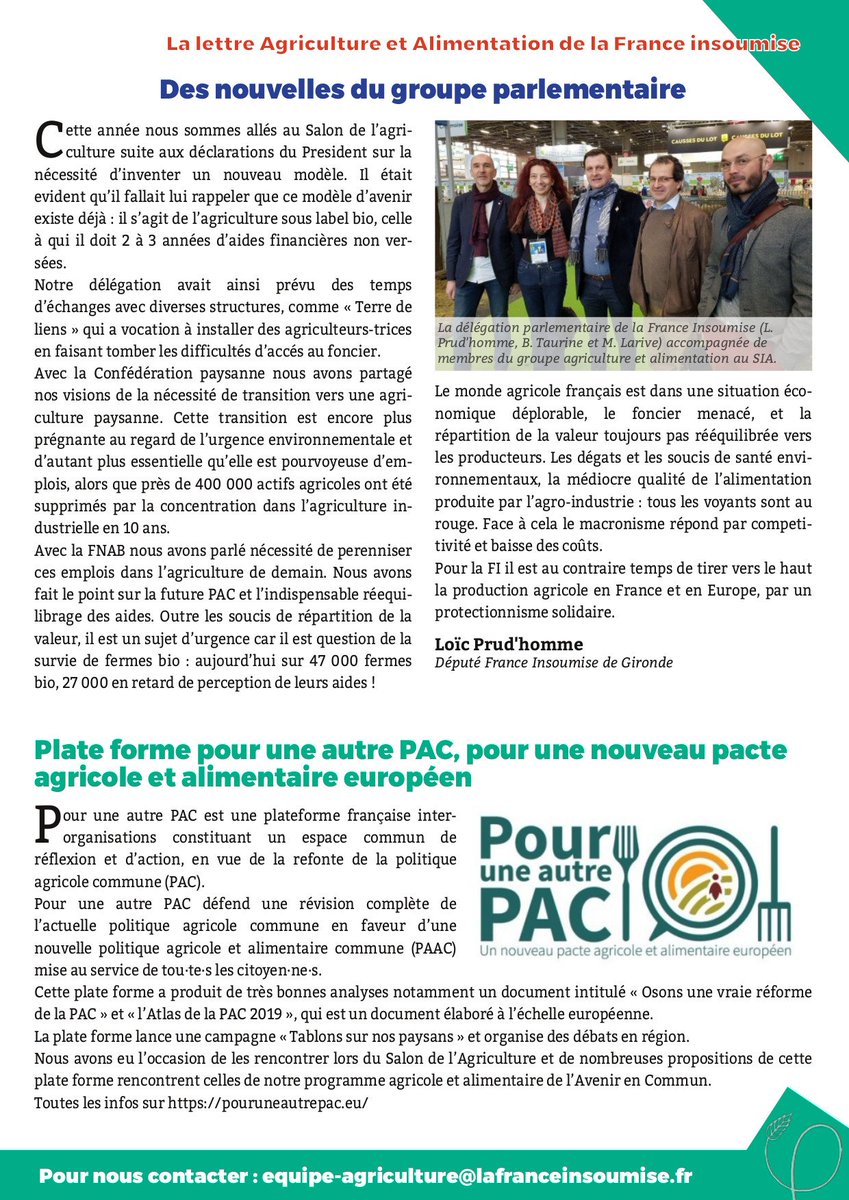 Découvrez, partagez la dernière lettre Agri & Alim @FranceInsoumise ⬇️

frama.link/LettreAgricult…

✅Leçons du #sia2019
✅#PAC 2021-2027
✅Délégation @FiAssemblee au SIA
✅Plateforme #PouruneautrePAC

CC : @ConfPaysanne @FNSEA @coordinationrur @LaurentPinatel
#MaintenantLePeuple