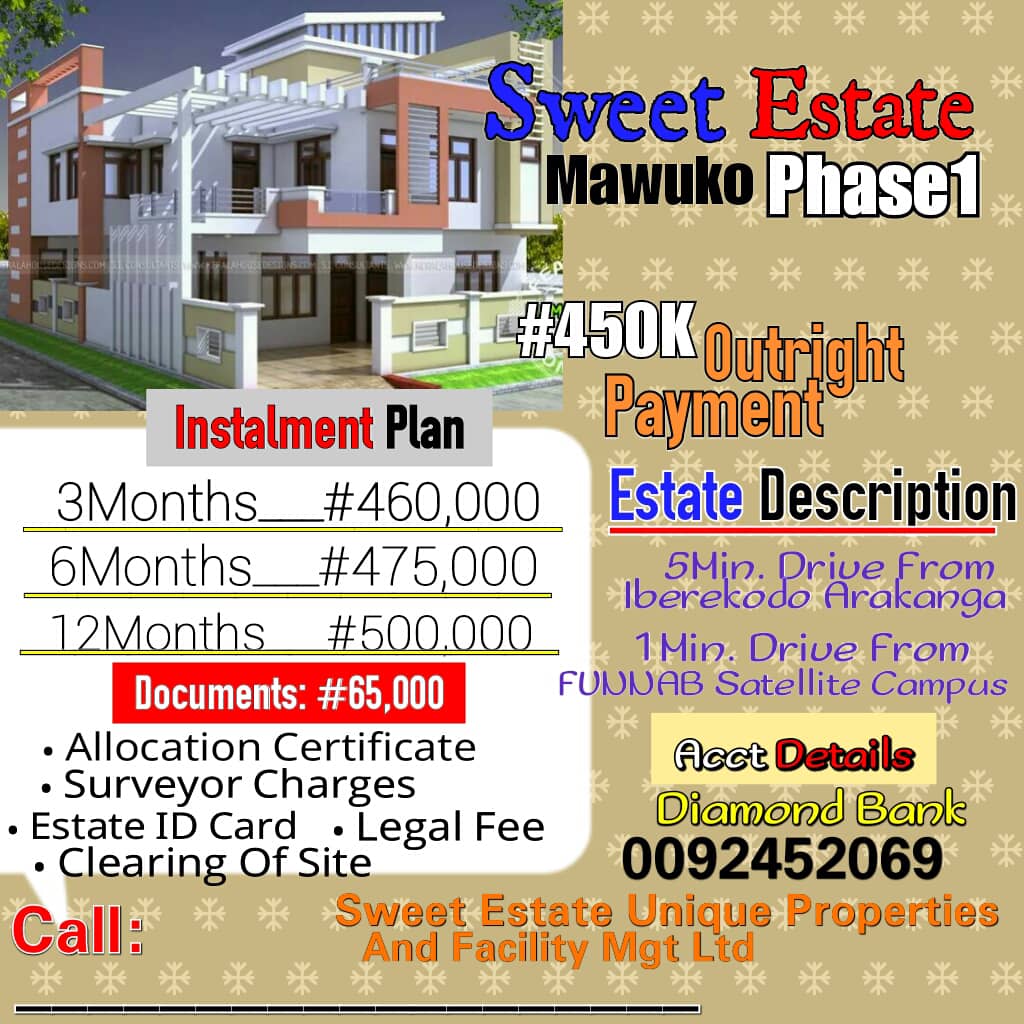 RealtorYemi's tweet photo. Sweet Estate, Abeokuta Ogun State is currently selling for low as 150k per plot, 100% dry land and free from government acquisition.

There is a room for instalmental payment. Check the fliers if you are interested.

Call:+2348142526540 https://t.co/jjEoRxodPF