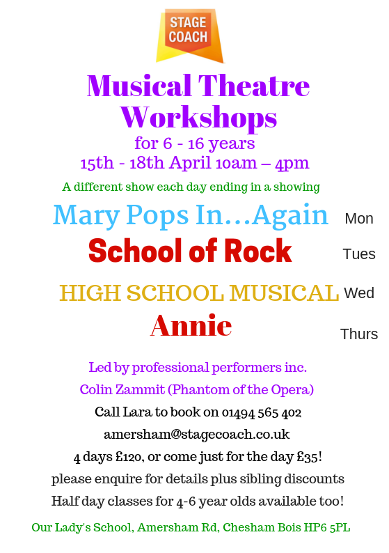 SCPartiesAm's tweet image. Hi @FamiliesChilter please RT our fun workshops at Stagecoach Amersham this Easter: