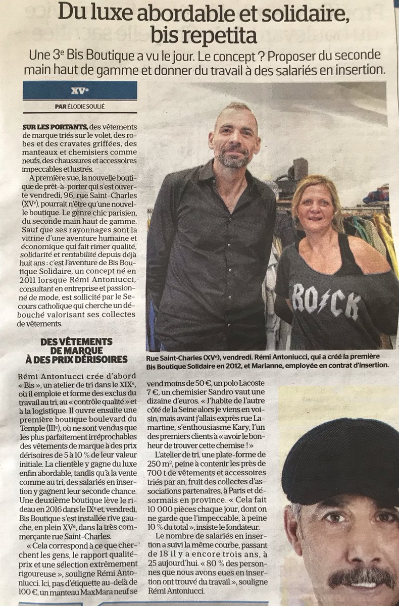 Fredhoc's tweet photo. Bravo à Rémi Antoniucci et @caritasfrance qui ouvrent une 3ème #BisBoutiqueSolidaire dans le XVe ardt faisant ainsi rimer luxe abordable et réinsertion professionnelle. https://t.co/K4Q8YSVbfm