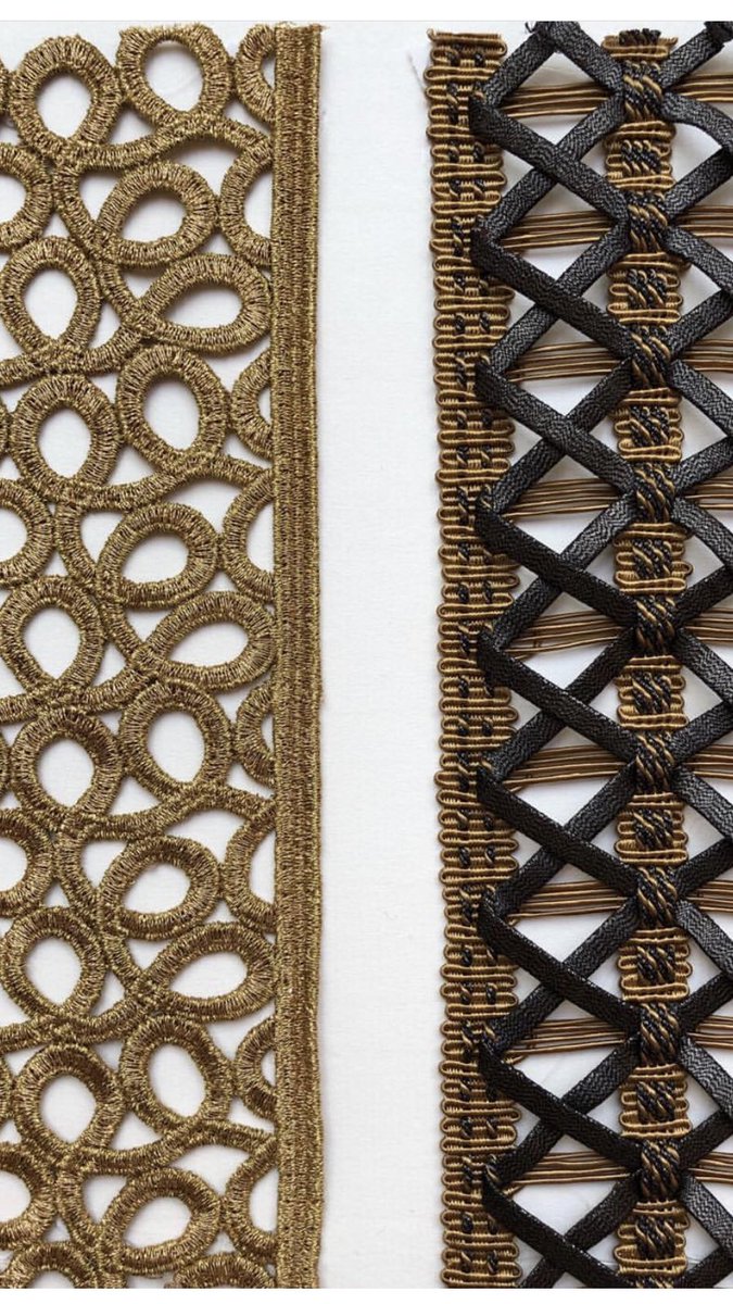 CushingWendy's tweet photo. Our new and very Contemporary Borders.
#Fashiontrends for Spring 2019  #trimmings #luxurytrimmings #DChelseaharbour #JDSouzafabrics #newideas #luxurygold https://t.co/YKp4epZBd7