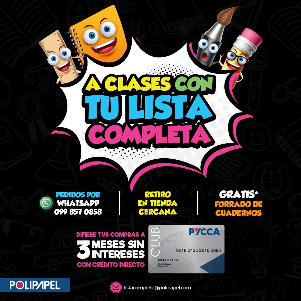 Polipapel_ec's tweet photo. ¡A CLASES CON TU LISTA COMPLETA! 📚

Disfruta de los mejores beneficios sólo en #Polipapel 🙌🏼
También podrás diferir tus compras a 3 MESES SIN INTERESES con tu #CréditoDirecto #Clubpycca

¡Te esperamos en todas nuestras tiendas! https://t.co/vKNoPt2M2L