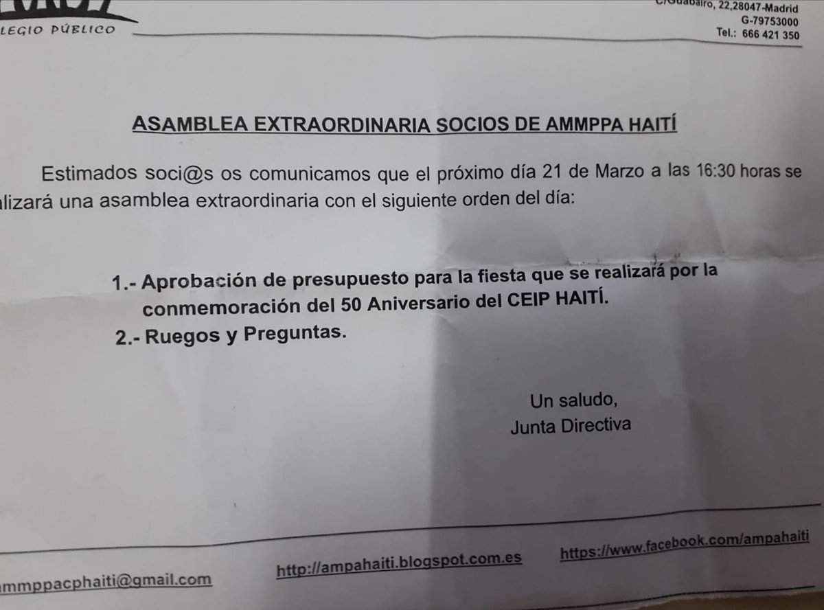 AmpaHaiti's tweet photo. Te esperamos el jueves a las 16.30 #50aniversarioCeipHaiti #ColegioHaiti #ColegioPublicoHaiti #50añocaminandojuntos #enseñanzapublica https://t.co/vtuqJnSlgz