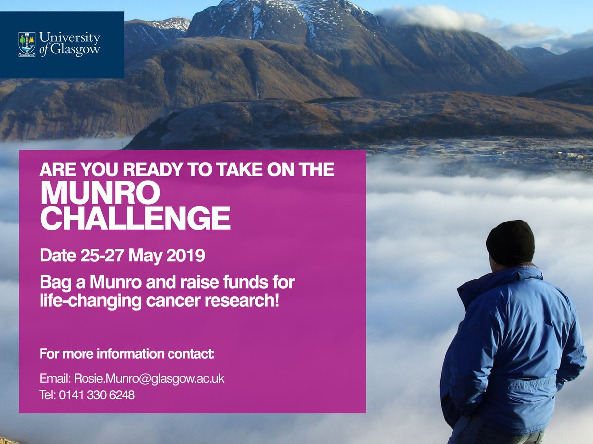 UofGlasgow's tweet image. Calling staff and students 📣 Can you bag a Munro and raise funds for cancer research at UofG? 🏔  To register a team, or for further info, get in touch with ➡️ rosie.munro@glasgow.ac.uk