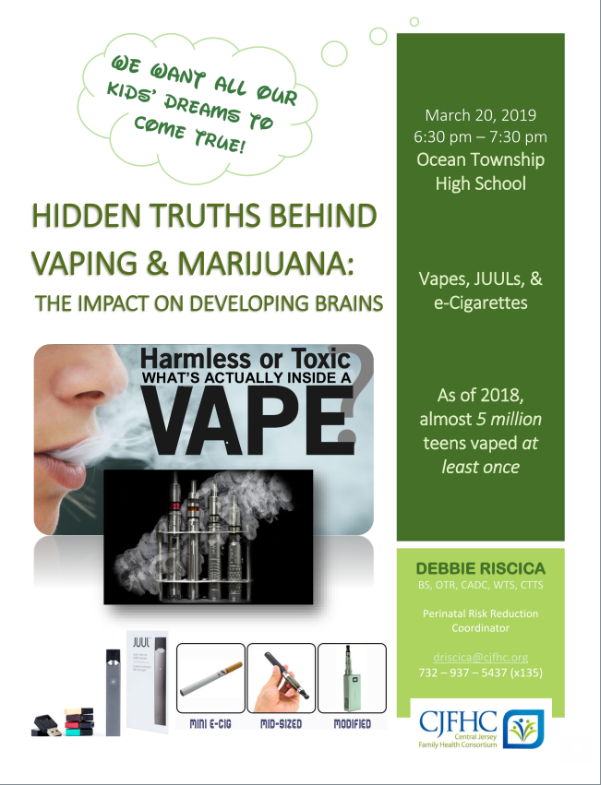 A_DePasquale48's tweet photo. "Hidden Truths Behind Vaping and Marijuana: The Impact on Developing Brains" presentation at OTHS on Wednesday night.  @MrsDKaszuba @jimstefank @mrsghagerman @OceanSac https://t.co/is2yWdug8b