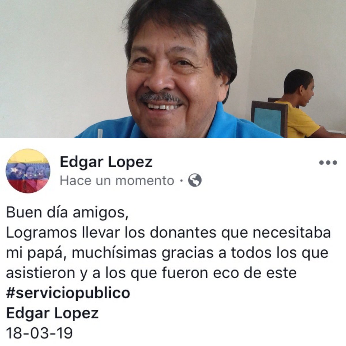 Gracias a todos los que donaron para mi papá, también a todos los que divulgaron esta información,  sin la ayuda de ustedes no hubiese sido posible obtener todos los donantes que necesitábamos <a href="/DonanteSangreVE/">Donantes de Sangre</a>