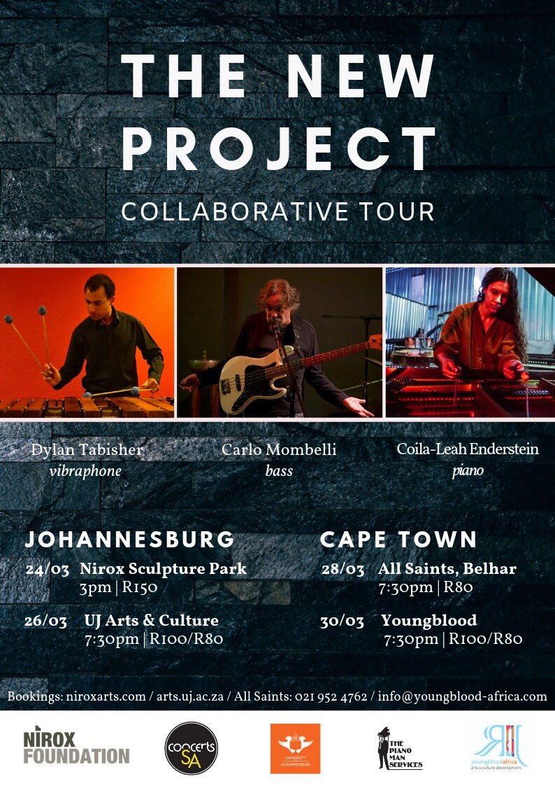 coilaleah's tweet photo. This Sunday is the first show of this exciting collab with vibes player Dylan Tabisher and @CarloMombelli at @NiroxFoundation! Thanks to @ConcertsSA 🙌🏼 #TheNewProject #MobilityFund #livemusic #jozi https://t.co/buqWaIjHJG