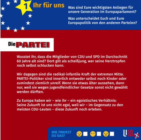 MartinSonneborn's tweet photo. Du bist U18-Wähler und ärgerst Dich, dass Du hier einfach gedutzt wirst? Noch mehr Demütigungen für Dich gibt's auf der Seite des Deutschen Bundesjugendrings... lel Smiley https://t.co/DtvcAAHi65
