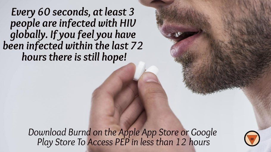 BurndHealth's tweet photo. 5000 people are infected with HIV in 24 hrs globally. If you feel you have been exposed to HIV in the last 72 hrs, Burnd can help you find life saving PEP in less than 12 hours &amp; in over 65 countries. Download Burnd on the Apple App Store/Google Play Store today. Pls RT #EndHIV https://t.co/NkmTbCkXx7