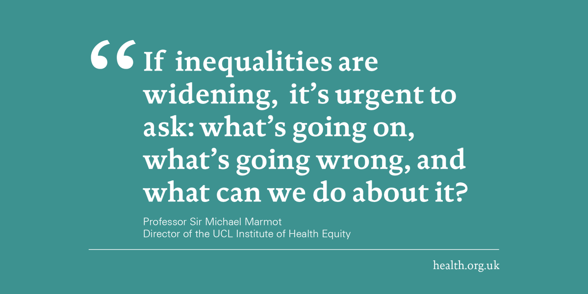 HealthFdn's tweet photo. There’s growing evidence of widening health inequalities and stalling life expectancy. We’re working with @TheMarmotReview to explore what's going on and what can be done, as part of #Marmot10YearsOn

Find out more from @JenniferTHF and @MichaelMarmot: https://t.co/8tdQaSBbZk https://t.co/URDLMWuKoK