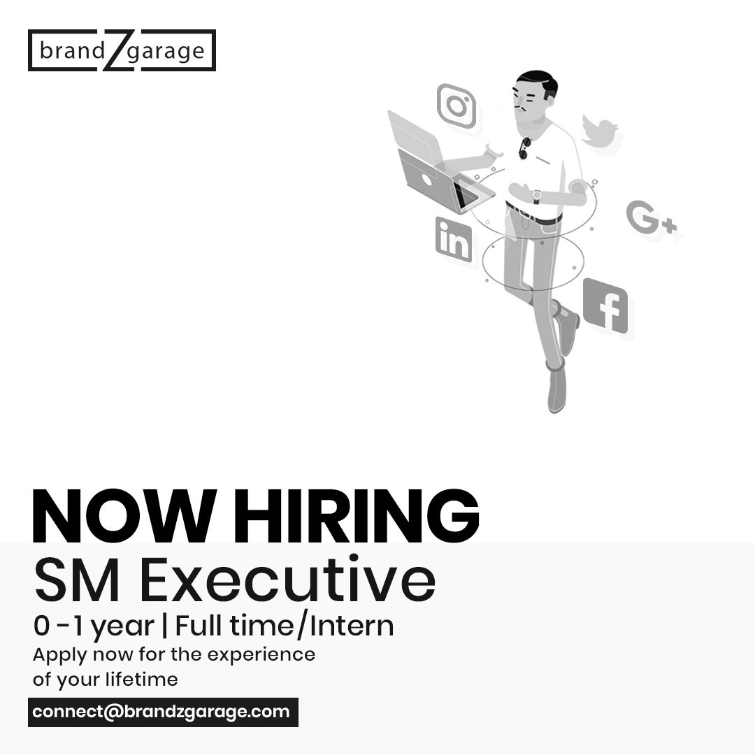 BrandzGarage is hiring a Social Media Executive and a Visual Designer for Pune location. Interested candidates can drop their resume on connect@brandzgarage.com.

#jobalert #job #recruitment #hiring #socialmediamarketing #SMM #SMO #socialmediaexperts #socialmedia #visualdesigner