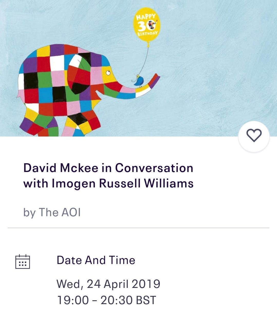 Can't wait for this David McKee talk. (And Happy 30th Birthday, Elmer!) eventbrite.co.uk/e/david-mckee-…