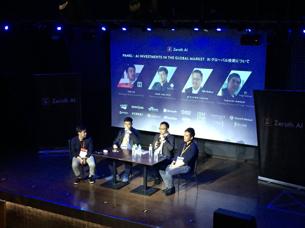 zeroth_ai's tweet photo. It’s always insightful when @tak_lo moderates a panel. This one is about AI investment in the global market. Jung-Hee Ryu of @FuturePlay_twit, @mikihiro_yasuda, and Takashi Hong of Fringe Ventures share their perspective and focus in 2019.
#Zeroth #Zeroth4 #ZerothTokyo #ZerothAI https://t.co/MnMJHQFDaF