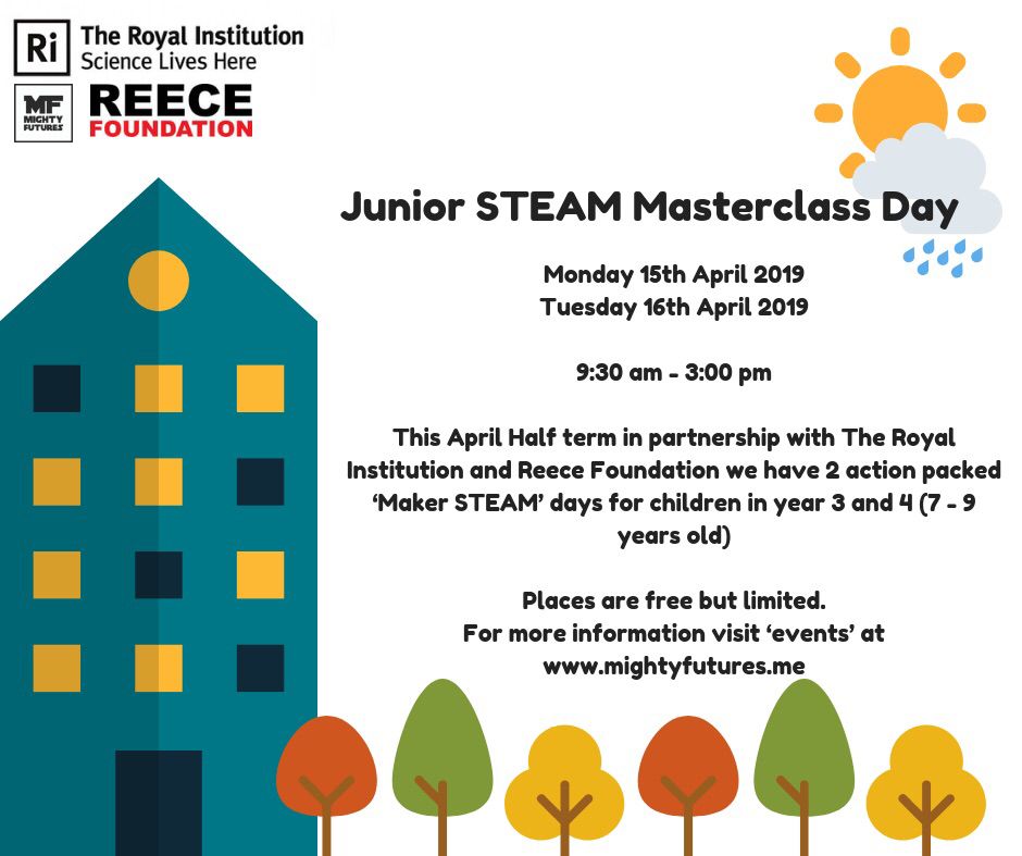 We have 2 fantastic opportunities for children in year 3 &amp; 4 to take part in a day of STEM activities. Places are free but limited. For more information visit buff.ly/2JtIlku (click events)  #STEM #STEAM #makers #GlobalGoals <a href="/Ri_Science/">Royal Institution (now on Bluesky)</a> <a href="/REECEgroup/">Reece Group</a> <a href="/mighty_futures/">Mighty Futures</a>