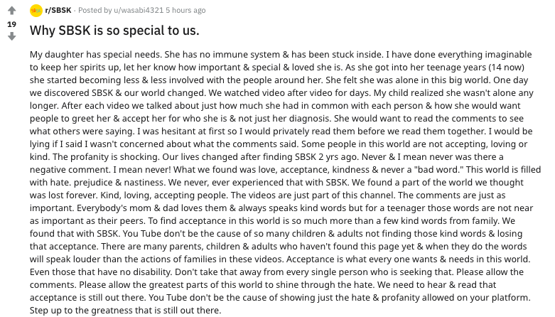 DoraSeeks's tweet photo. @Disney please help us #unsilenceSBSK. In your CSR policy you state you want "to bring comfort, #inspiration, and #opportunity to families around the world." 👪💕 This is something @chrisulmer is fighting for as well, but has recently been silenced by the new @YouTube policies. https://t.co/1iw7n5w4vT
