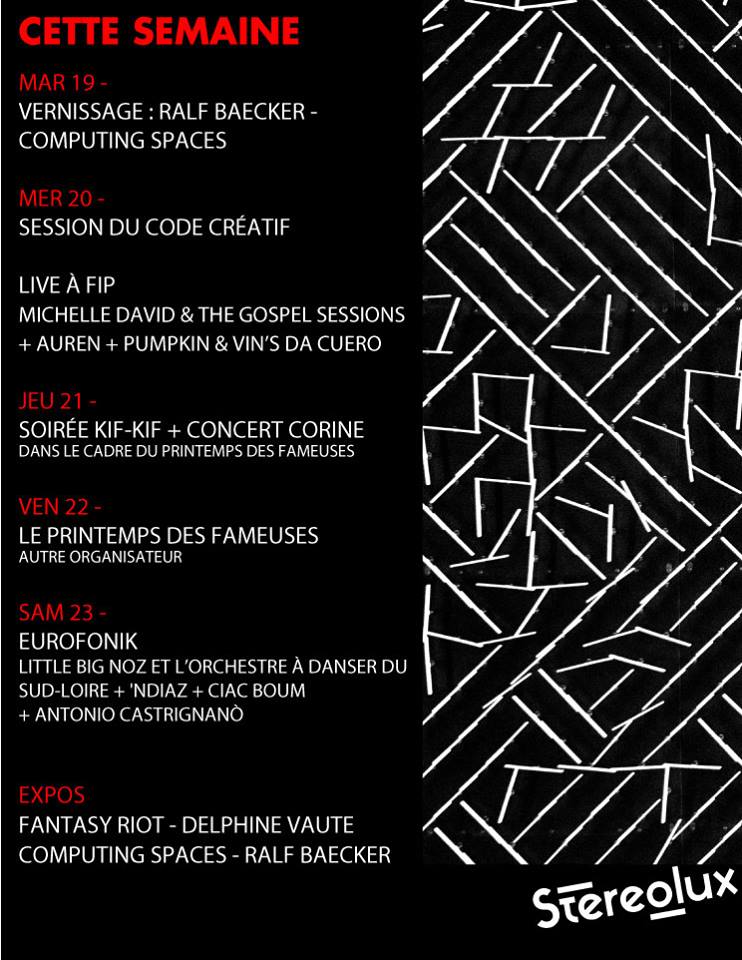 Stereoluxnantes's tweet image. Cette semaine à #Stereolux : #vernissage #exposition #codecréatif #concert #festival #nantes