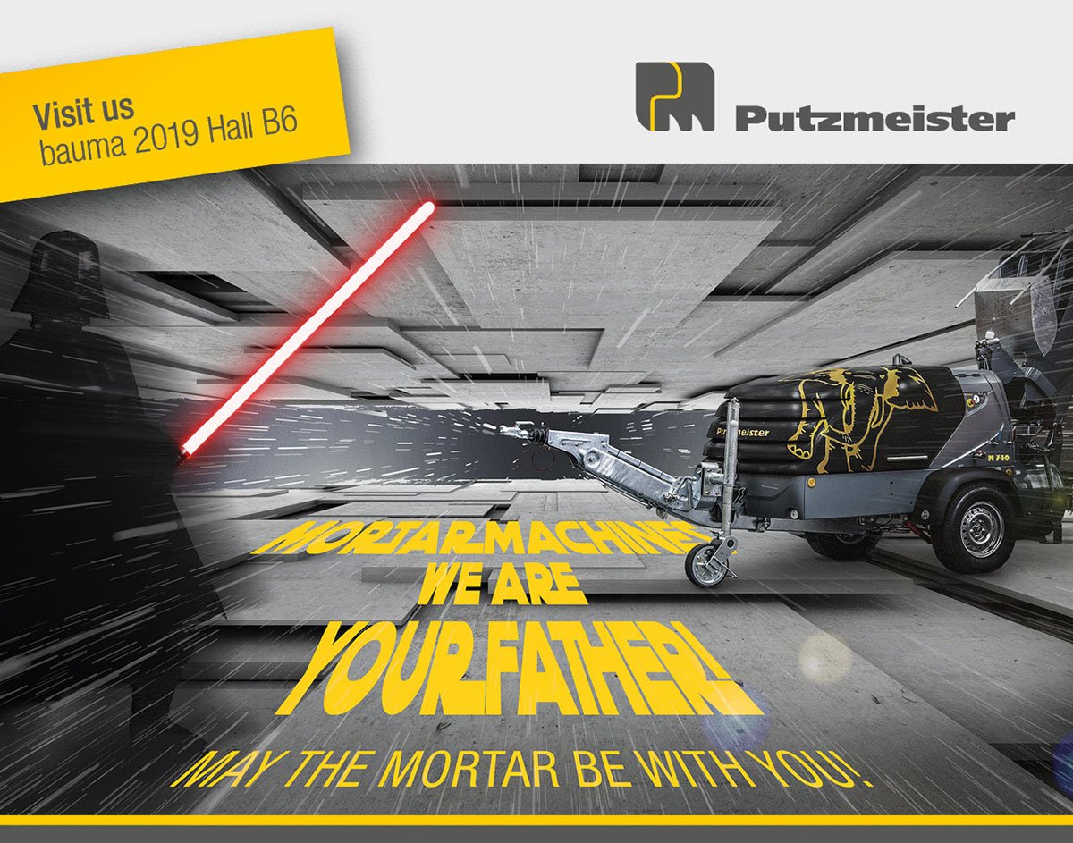 Putzmeister's tweet photo. Our reliable mortar machines are presented at bauma 2019 in Munich. Find us from April 8 - 14 in hall B6.
#putzmeister #bauma #pmatbauma2019 #mortarmachine #starwars https://t.co/EyTQSkmdf4