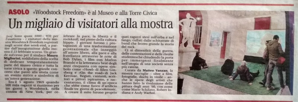 museoasolo's tweet photo. Quasi 1000 visitatori negli ultimi due weekend! “Woodstock.Freedom” vi aspetta fino al 12 Maggio, Museo e Torre Civica di Asolo! https://t.co/jIDR02e0HG