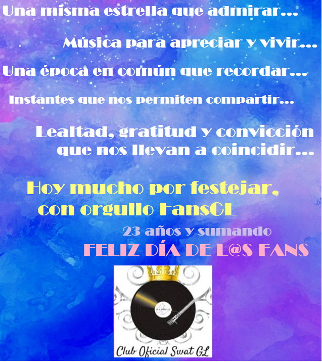 ClubSwatGL's tweet photo. #NuestroDía #DíaDelFan #FansGL 
#Felicidades 🥳🥳🥳
Siempre contigo @glaraoficial 😍 https://t.co/Rq8cFSpt5w