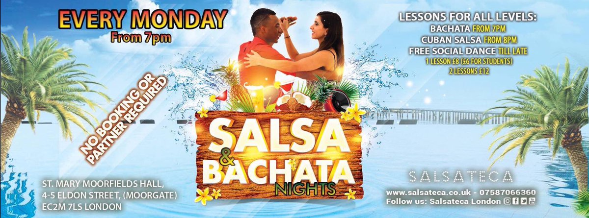 GREAT WEEK FOR ALL SALSEROS &amp; BACHATEROS ..!!!
JOIN US TONIGHT FOR SALSA &amp; BACHATA LESSONS ALL LEVELS PLUS FREE SOCIAL DANCE FROM 7PM IN MOORGATE
salsateca.co.uk
#salsa #bachata #lessons #party #dancing #london