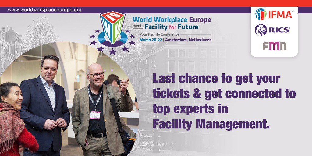 Countdown has begun! Last chance to get your ticket for #WWEmFFF, and get connected to top experts in Facility Management on March 20-22 in #Amsterdam. We are looking forward to it! #SeeYouThere <a href="/IFMA/">IFMA</a> <a href="/FMNconnect/">FMN Connect</a> Clock is ticking >> worldworkplaceeurope.ifma.org