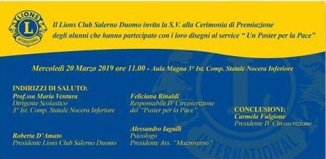 Un Poster per la Pace, mercoledì 20 a Nocera a cura del Lions Club Salerno Duomo. gazzettadisalerno.it/news/un-poster…