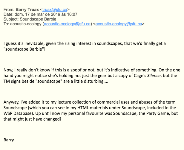 museumsound's tweet photo. We're thrilled to learn that #SoundscapeBarbie has a new fan in none other than #BarryTruax!! https://t.co/zMpMOFSW68