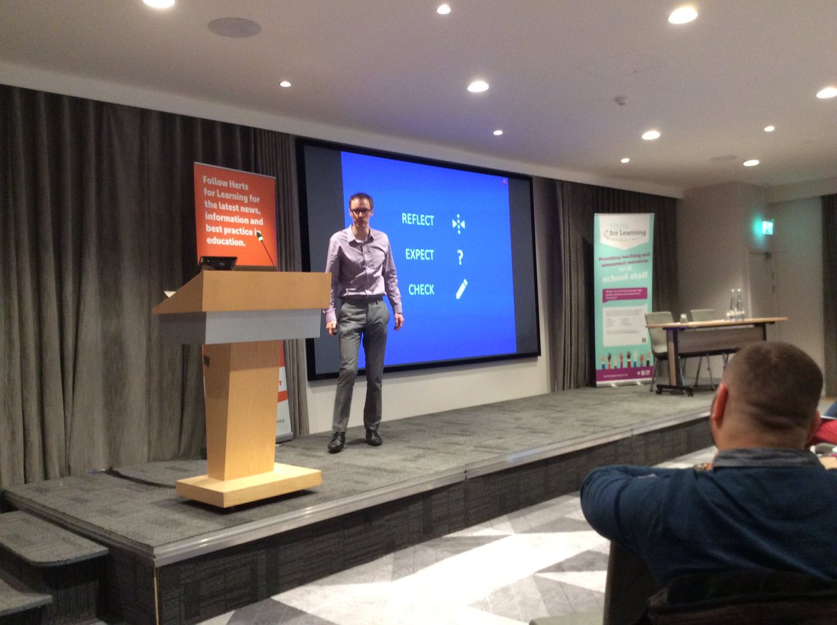 AQAMaths's tweet photo. @mrbartonmaths explaining Reflect, Expect, Check at the Herts for Learning Conference #intelligentpractice https://t.co/PIHqwpYGtP