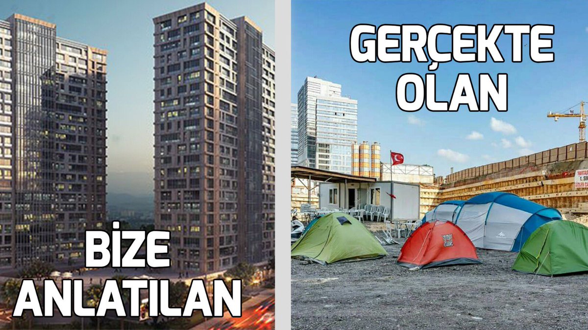 İşte bize anlatılan tablo ve gerçekte olan... Bizim hayal ettiğimiz ise sadece paramızın karşılığında bir ev sahibi olmaktı. Yıllardır biriktirdiğimiz tüm paramızı verip ev sahibi olmak istediğimiz için aç gözlü olan biz miyiz? <a href="/fatihportakal/">fatih portakal</a> <a href="/csbgovtr/">T.C. Çevre, Şehircilik ve İklim Dğş. Bakanlığı</a> <a href="/murat_kurum/">Murat KURUM</a> @RT_Erdogan