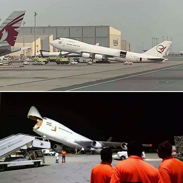 ATSBUpdates's tweet image. Fars Air Qeshm's only Boeing 747-281B (EP-FAB) was damaged during a loading SNAFU at Hamad International Airport, Doha yesterday. .. #flight #aviation #boeing #boeing747 #doha