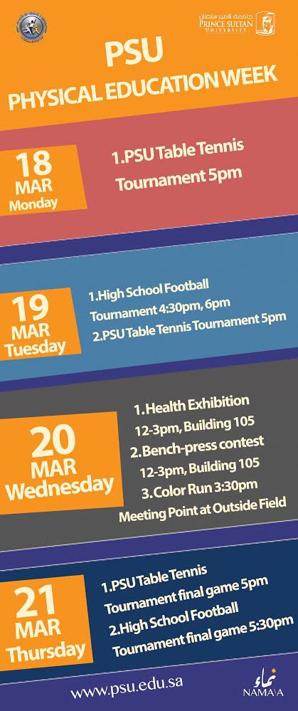 NamaaPsu's tweet photo. Enjoy all the activities happening this week at Prince Sultan University ๐๐ปโโ๏ธ๐คพ๐ผโโ๏ธโน๐ปโโ๏ธ#PSUHealthWeek #PSUColorRun https://t.co/9ja6EEdgIf
