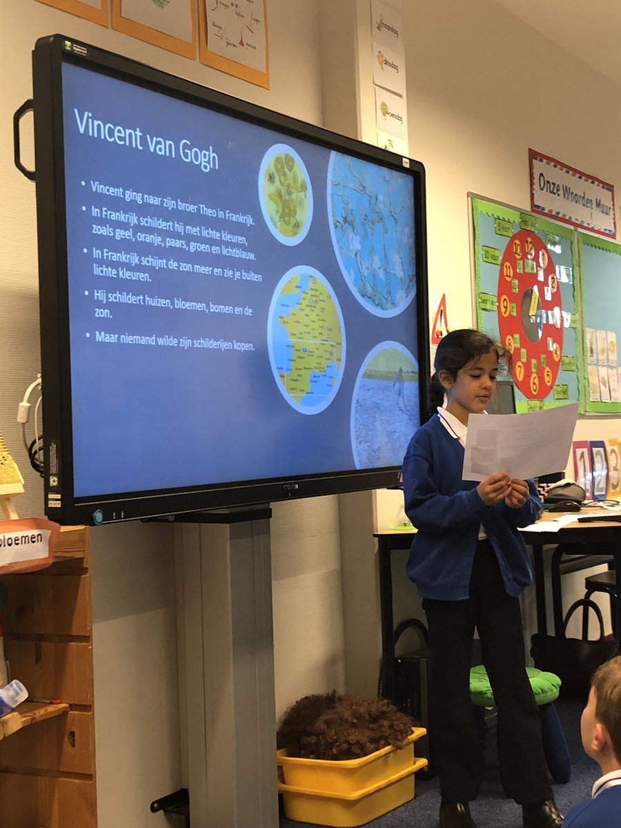 BSNJSL's tweet photo. Such a pleasure to watch Year 4 children share their Dutch presentations on Vincent van Gogh with their class teacher. #JSLY4 https://t.co/JFmtQLSZJy