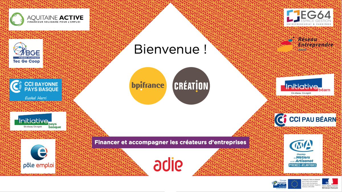 Pour l'information sur la #creation d'entreprise #afe devient BPI FRANCE CREATION <a href="/BpifranceCrea/">Bpifrance Création</a>. Un partenaire de l' <a href="/Adieorg/">Association Adie</a> qui rejoint @poleemploi_NA <a href="/thierry_lescure/">Thierry LESCURE</a> <a href="/CedricGardette/">Cedric Gardette</a> <a href="/DUSSART2016/">DOMINIQUE DUSSART</a> 
mais aussi <a href="/CCIPauBearn/">CCI Pau Béarn</a> <a href="/CCIBayonnePB/">CCIBayonnePaysBasque</a> <a href="/artisanat64/">CMA Nouvelle-Aquitaine-Pyrénées-Atlantiques</a> et les autres partenaires..