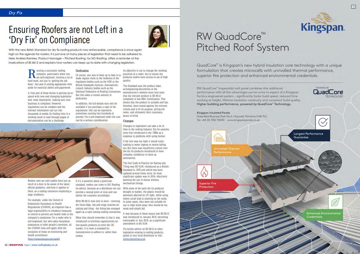 RoofingToday's tweet photo. Andrea Ramirez, Products Manager – #Pitched #Roofing, for @SIGRoofing, offers a reminder of the implications of BS 8612 and explains how #roofers can keep up-to-date with #legislation in the #RTMarchEd #Pg32: https://t.co/HqqNdc4h40 https://t.co/EmsQKCR8QY