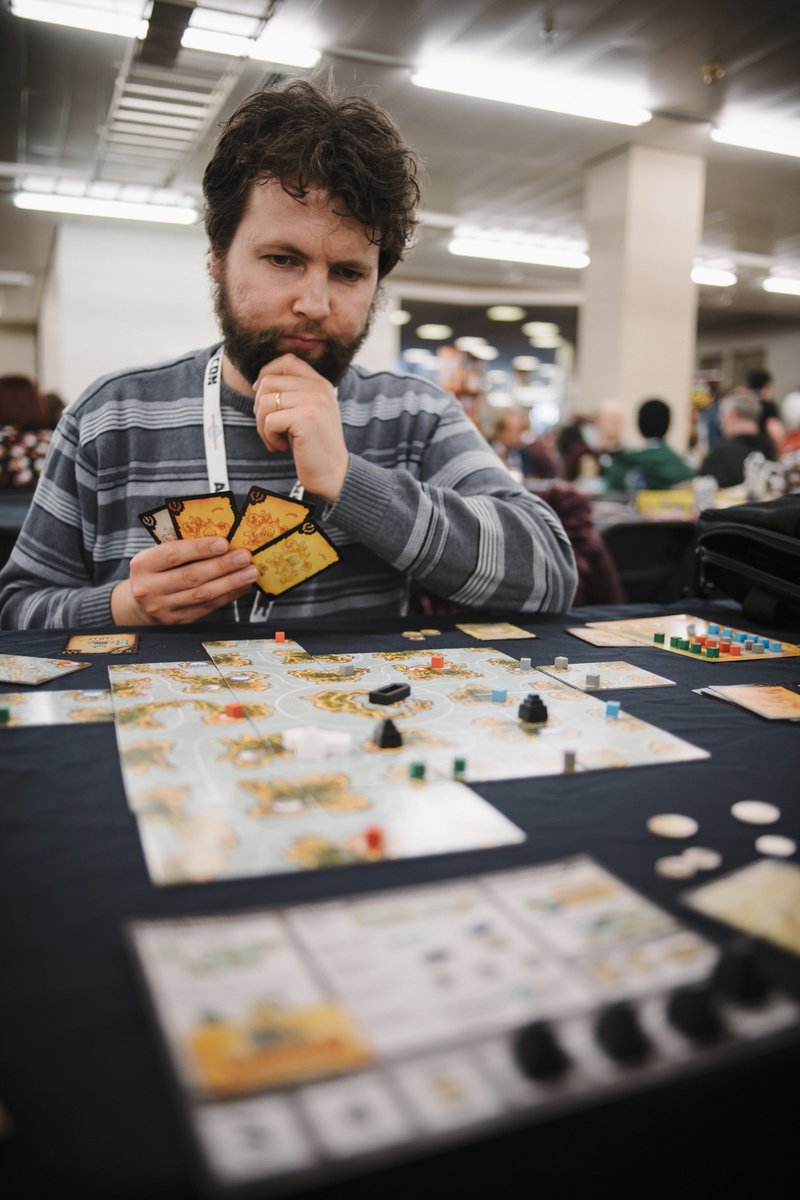 WiseFrogGames's tweet photo. More photos from our trip to @aireconuk - (5/6)

We melt our minds with Akrotiri from @Zmangames_ A very neat and tightly-designed strategy game, although a day of gaming rendered us almost unable to handle the necessary visual processing! https://t.co/TgqEUXpMNN