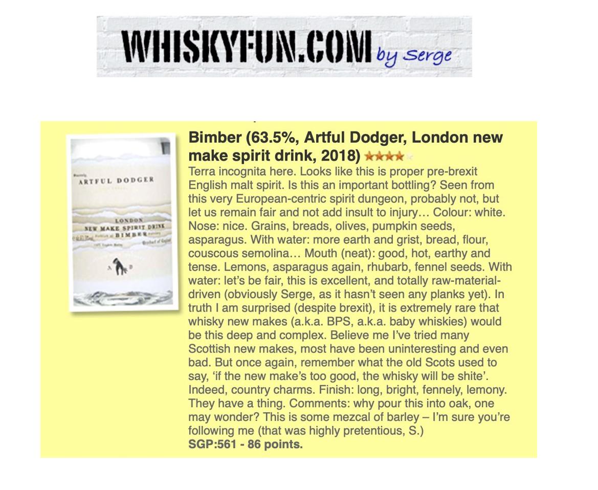 BimberLondon's tweet photo. Fantastic review from Serge @Whiskyfun of our #Newmake #Spirit We're so excited for our #Whisky launch later this year!
#whisky #singlemalt #distillery #London #handcrafted #instadram #whiskygram #MaltMaster #singlebarrel #rarewhisky #whiskydistillery #craftsmanship #barrel https://t.co/vtXf1FGr3D