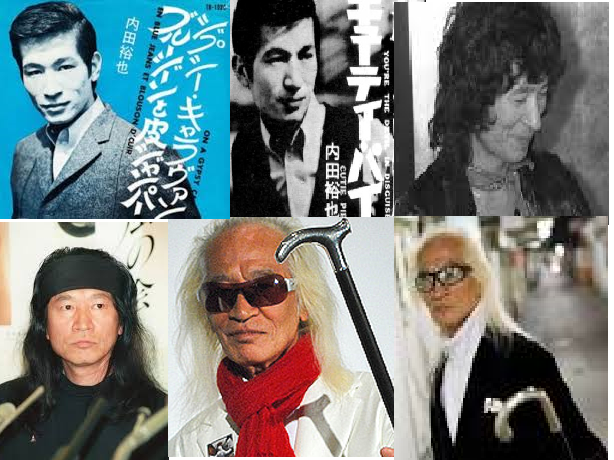 Hr 39 内田裕也の歴代の写真を貼り付けてみました 若い頃の短髪アイビールック 30代のカーリー 40 50代のバンダナ 長髪 短いときもありました 老年晩年期の禿 白髪の長髪 サングラス 杖といういでたち 恐らく誰の真似もしていないと思われる独創的