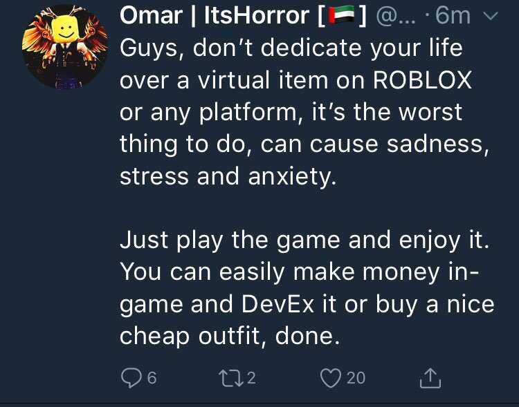 Evan On Twitter Guys Don T Dedicate Your Life Over A Virtual Item On Roblox Or Any Other Platform It Is The Worst Thing To Do Can Cause Sadness Stress And Anxiety Just - how to make money with devex on roblox