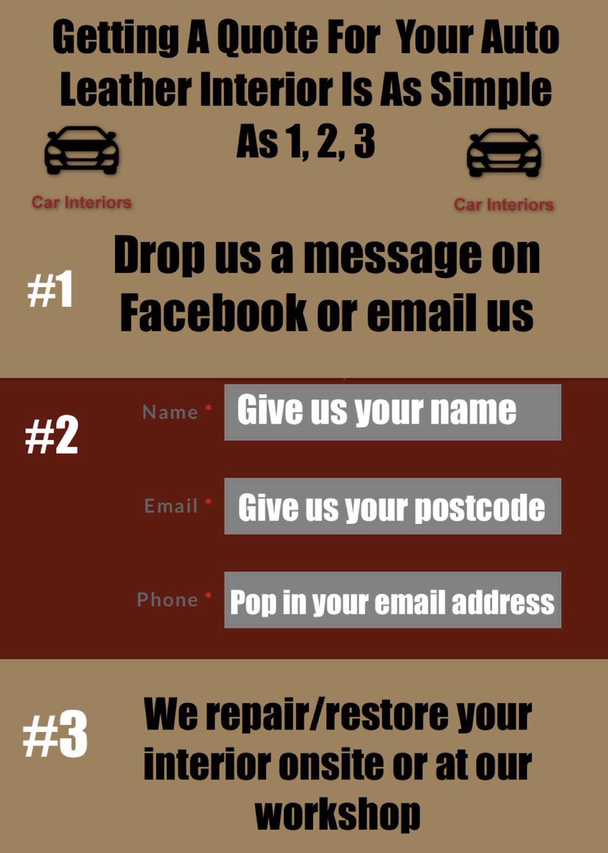 leatherrepairuk's tweet image. Getting items repaired is as easy as 1, 2, 3 

leatherrepaircompany.com/what-we-repair/

#classic #cars #autos #furniture #leather #jackets #tweettmaster #sbs