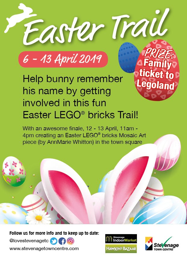 Stevenage TownCentre (@lovestevenagetc) on Twitter photo #Easter is nearly here & we are excited for our fab Easter hunt! Help Bunny remember his name for your chance to #win a family voucher to #LEGOLAND.
Collect activity sheets from <a href="/westgate_centre/">Westgate Stevenage</a> , <a href="/StevenageMarket/">Indoor Market</a> , <a href="/StevenageBC/">Stevenage Council</a> reception, or from our website #lovestevenagetc #Easter is nearly here & we are excited for our fab Easter hunt! Help Bunny remember his name for your chance to #win a family voucher to #LEGOLAND.
Collect activity sheets from <a href="/westgate_centre/">Westgate Stevenage</a> , <a href="/StevenageMarket/">Indoor Market</a> , <a href="/StevenageBC/">Stevenage Council</a> reception, or from our website #lovestevenagetc