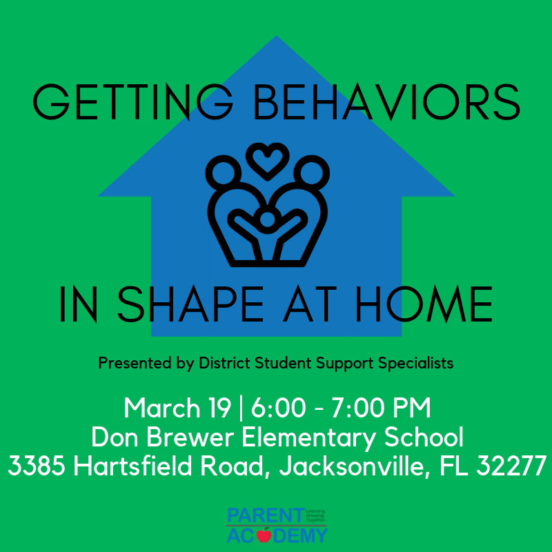 ParentAcadDCPS's tweet photo. Join @SchCultureDCPS at @DonBrewerElem on March 19th for this family-focused course! Learn strategies to build positive relationships and maximize success! #LifelongLearners #TeamDuval #GettingBehaviorsInShape @DuvalSchools https://t.co/FeVSaX43Wl