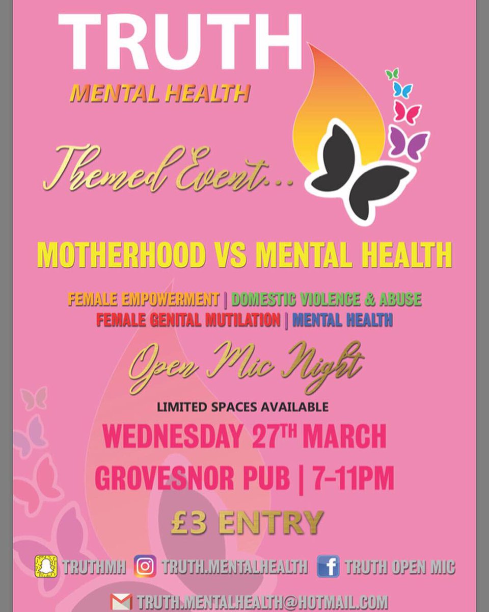truthmentalhea1's tweet photo. MOTHERHOOD VS MENTAL HEALTH CREATIVE ART MOVEMENT, NOTTINGHAM CITY EVENTS, OPEN STAGE, LIVE DJ, FEMALE ENTREPRENEURS FEMALE PERFORMERS AND SPEAKERS #truthmentalhealth #truthevents #mentalhealthevent #expression #ourtruth #nottinghamcity https://t.co/3NtHORuCkZ