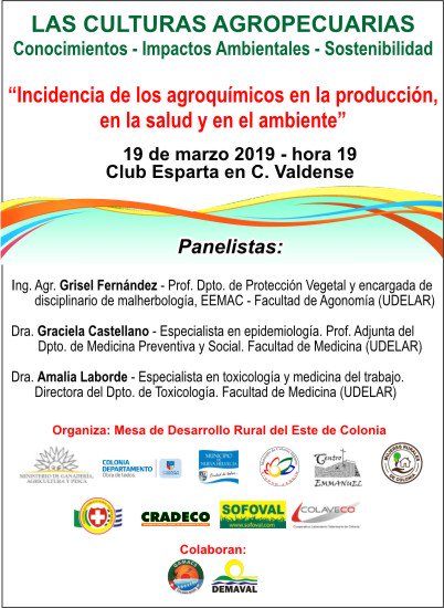 fomentocolsuiza's tweet photo. Difundimos e invitamos.
La mesa de Desarrollo Rural del Este de Colonia junto a las cooperativas de la zona organiza interesante actividad.
"Incidencia de los agroquímicos en la producción, en la salud y en el ambiente"
Martes 19 de marzo. Hora 19:00
@CAFUruguay @GonzalvezDe https://t.co/SmgmbGOXUJ