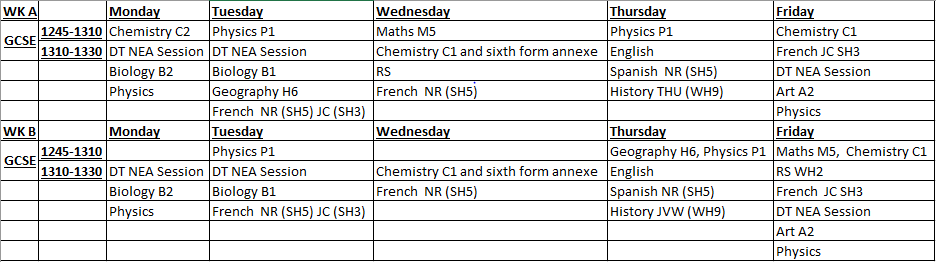 Warminster91011's tweet photo. Lunchtime revision session timetable just published on firefly - make the most out of your lunchtimes Year 11 (don't forget to have a break and eat though!) https://t.co/Edj98rn9hJ https://t.co/BB73SXhumz