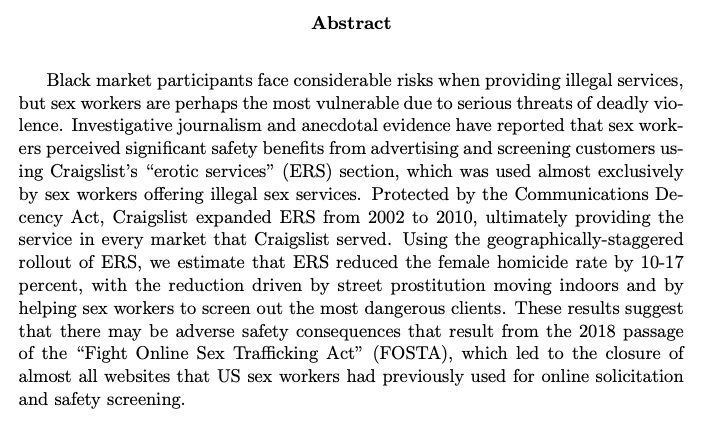 . @causalinf, DeAngelo, & Tripp. 2019. "Craigslist Reduced Violence Against Women" http://scunning.com/craigslist110.pdf