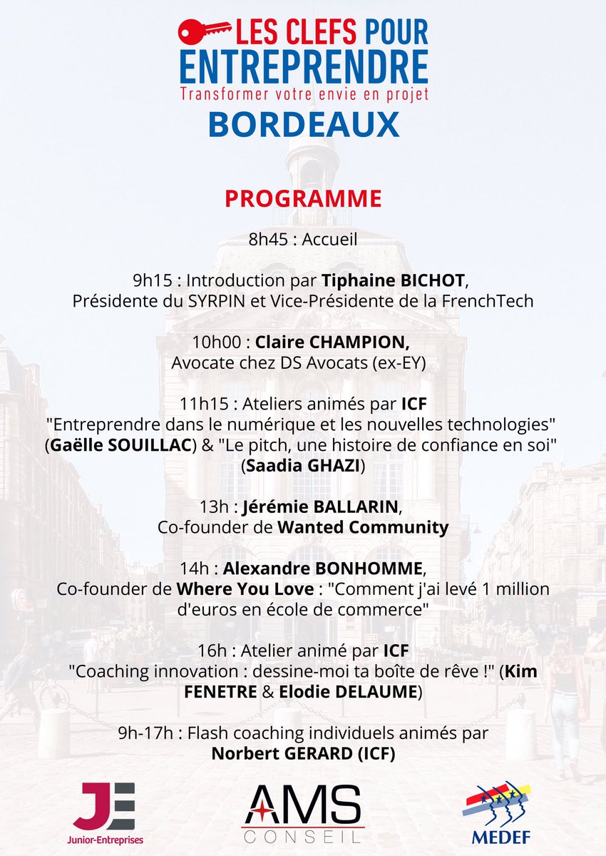 À trois jours de l'événement national dédié à l'entrepreneuriat, qui se déroulera dans 12 villes de France, nous sommes ravis de vous présenter le planning bordelais. Au programme des conférences et des ateliers de coaching pour transformer votre envie en projet ! 🚀